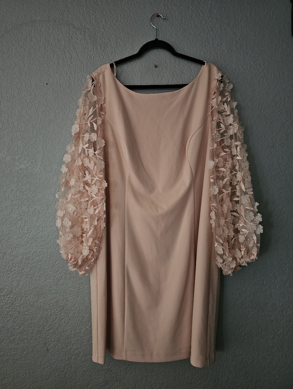 Eliza J Blush Pink Floral Applique Long Sleeve Shift Dress